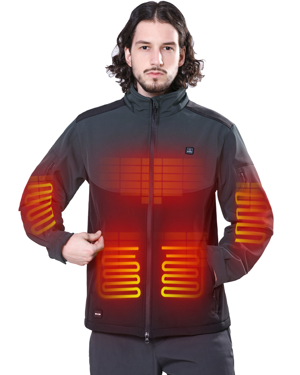 Men's Heated Jacket Detachable Hood With 12V Battery Pack - Black and Grey