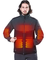 Men's Heated Jacket Detachable Hood With 12V Battery Pack - Black and Grey