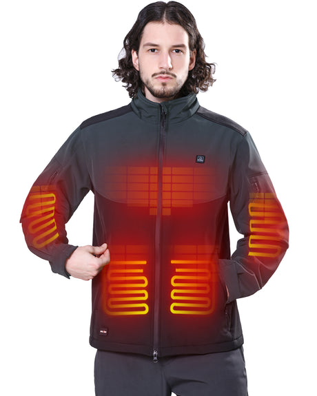Men's Heated Jacket Detachable Hood With 12V Battery Pack - Black and Grey
