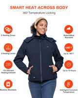 Women's Heated Jacket Detachable Hood With 12V Battery Pack - Dark Blue