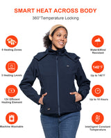 Women's Soft Shell Heated Jacket Detachable Hood With 12V Battery Pack