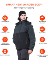 Men's Heated Jacket Detachable Hood With 12V Battery Pack - Black and Grey