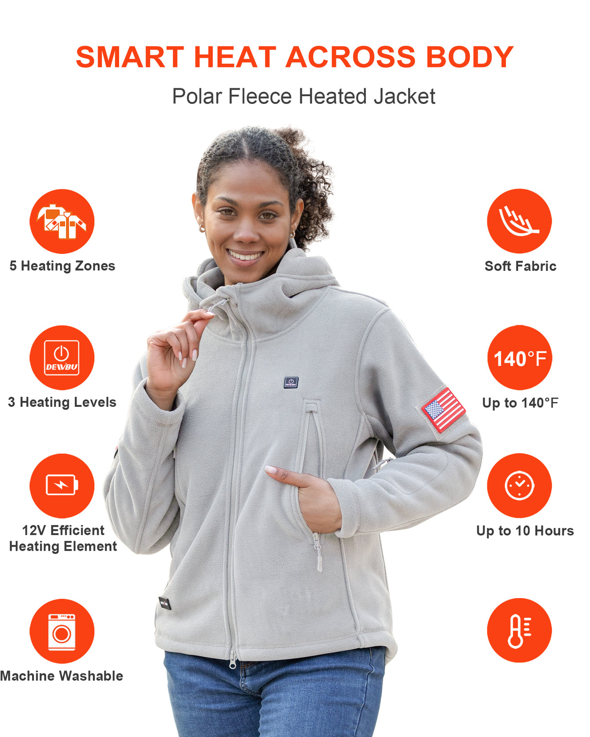 Women's Polar Fleece Heated Jacket With 12V Battery Pack - Heather Grey