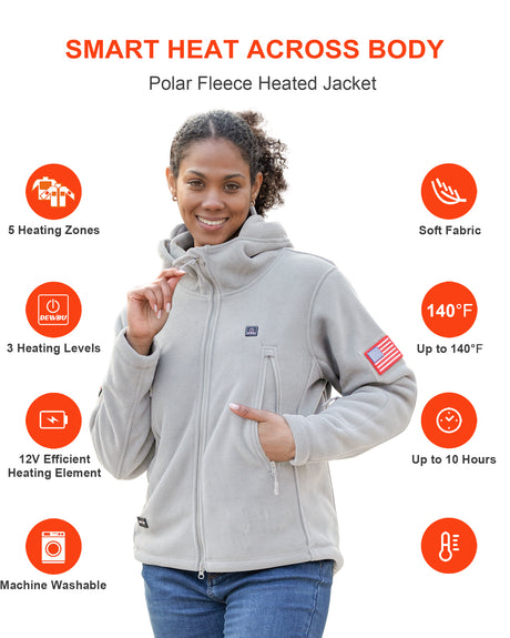 Women's Polar Fleece Heated Jacket With 12V Battery Pack