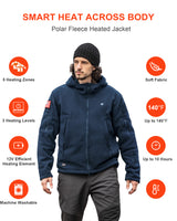 Men's Polar Fleece Heated Jacket With 12V Battery Pack - Navy Blue