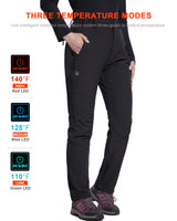 Women's Soft Shell  Heated Pants with 12V Battery Pack Fleece Lined - Black