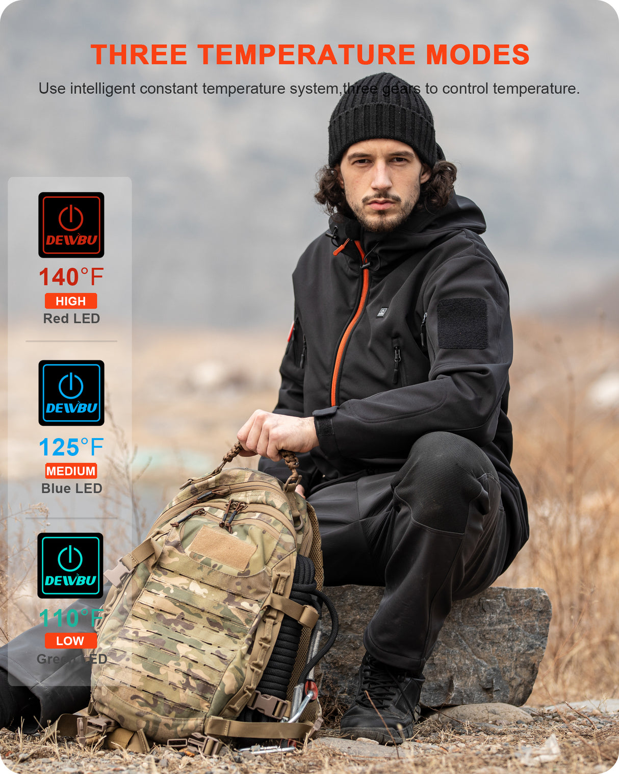 Men's Soft Shell Heated Jacket With 12V Battery Pack - Blaze Orange Zipper