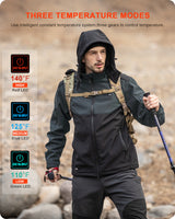 Men's Heated Jacket Detachable Hood With 12V Battery Pack - Black and Grey