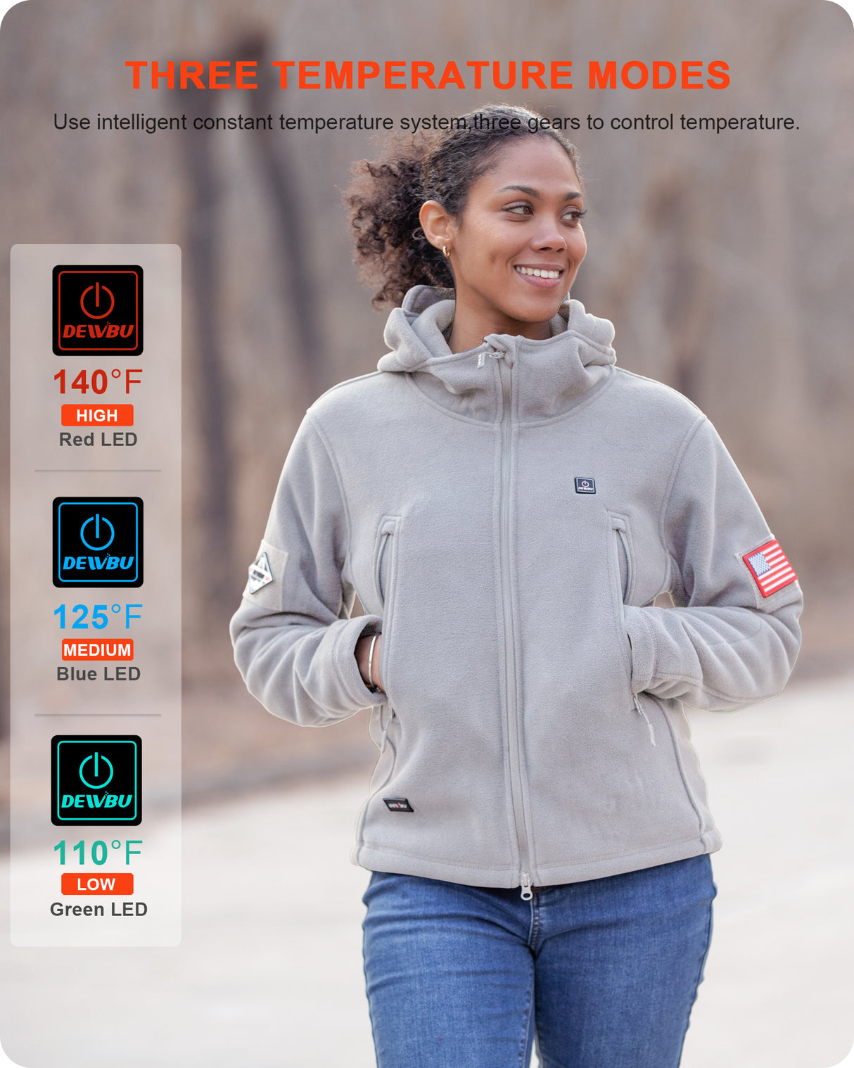 Women's Polar Fleece Heated Jacket With 12V Battery Pack - Heather Grey