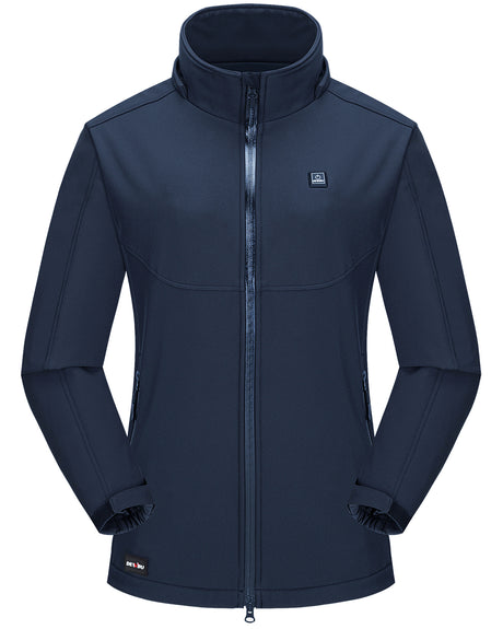 Women's Soft Shell Heated Jacket Detachable Hood With 12V Battery Pack - Dark Blue