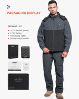 Men's Heated Jacket Detachable Hood With 12V Battery Pack - Black and Grey