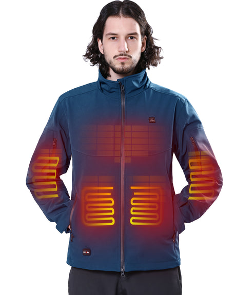 [New Color] Men's Heated Jacket Detachable Hood With 12V Battery Pack - Bright Blue