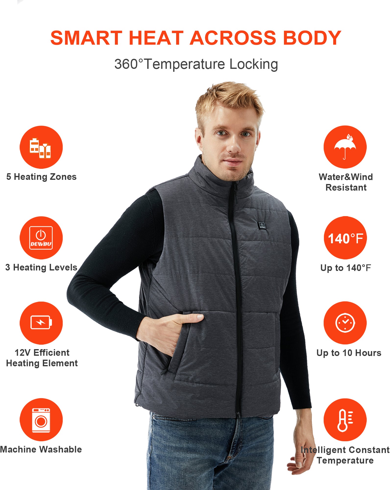 DEWBU® Men's Heated Jacket With 12V Battery Pack - Grey