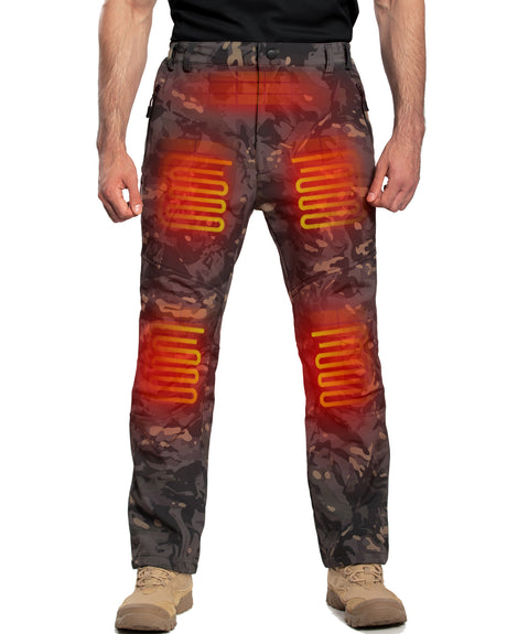 Men's Soft Shell  Heated Pants with 12V Battery Pack Fleece Lined - Black Camo