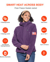 Women's Polar Fleece Heated Jacket With 12V Battery Pack - Dark Purple