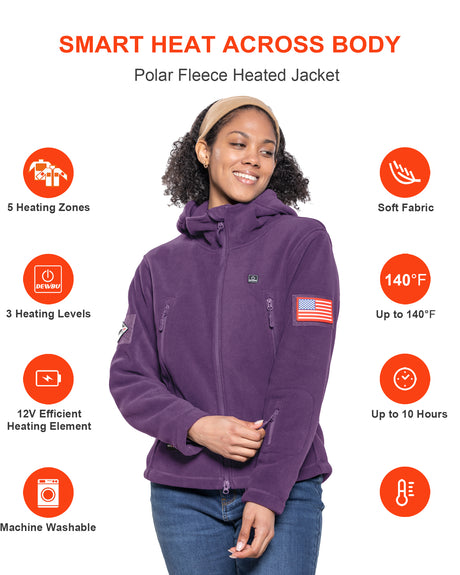 Women's Polar Fleece Heated Jacket With 12V Battery Pack - Dark Purple