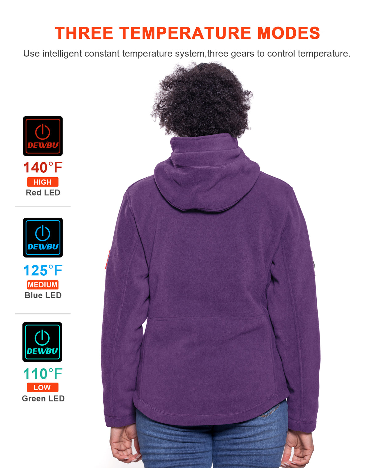 Women's Polar Fleece Heated Jacket With 12V Battery Pack - Dark Purple