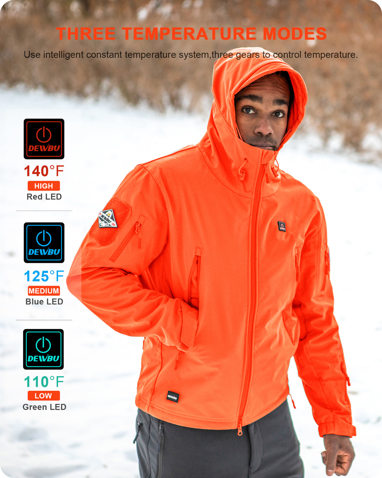Men's Soft Shell Heated Jacket With 12V Battery Pack - Blaze Orange