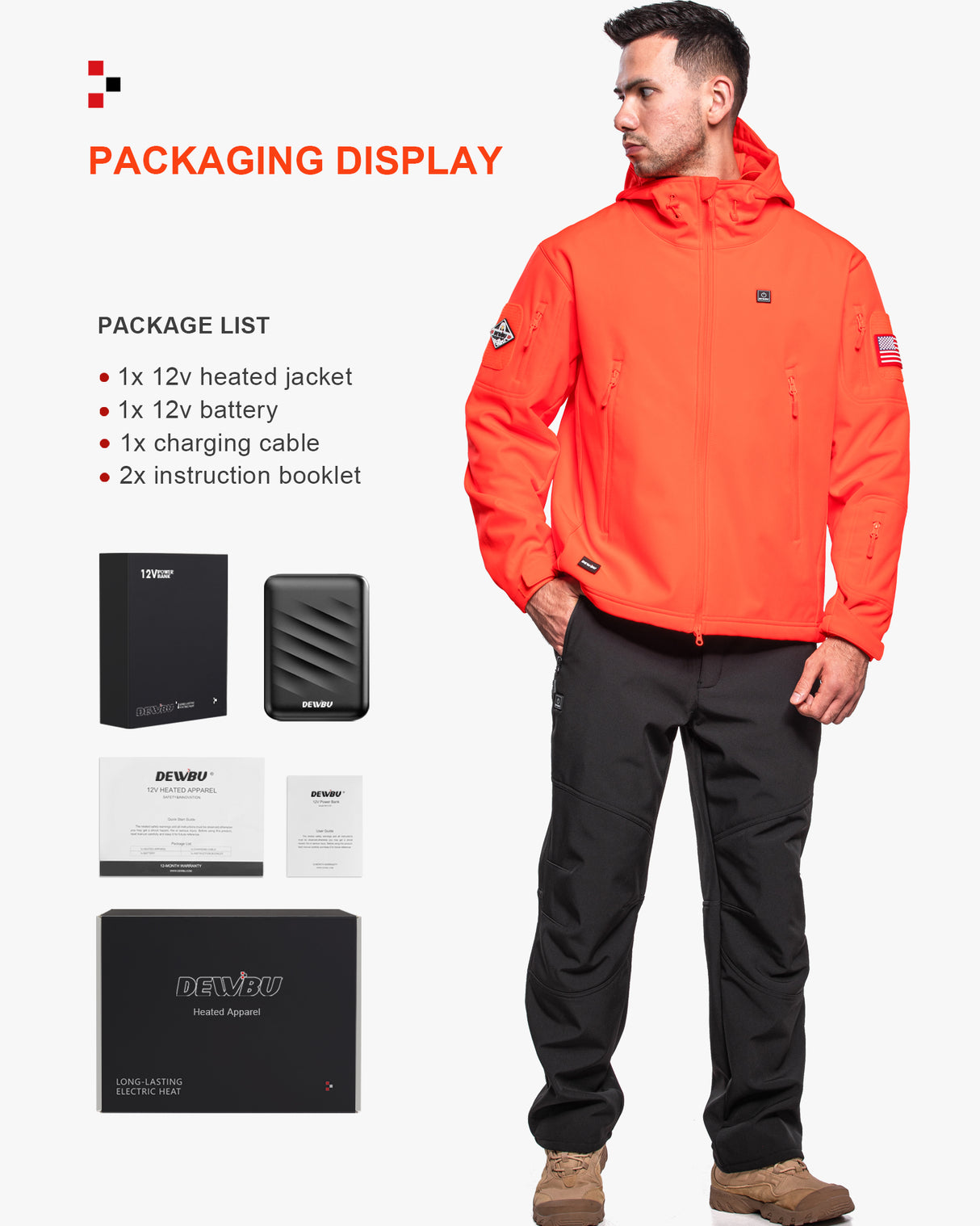 Men's Soft Shell Heated Jacket With 12V Battery Pack - Blaze Orange