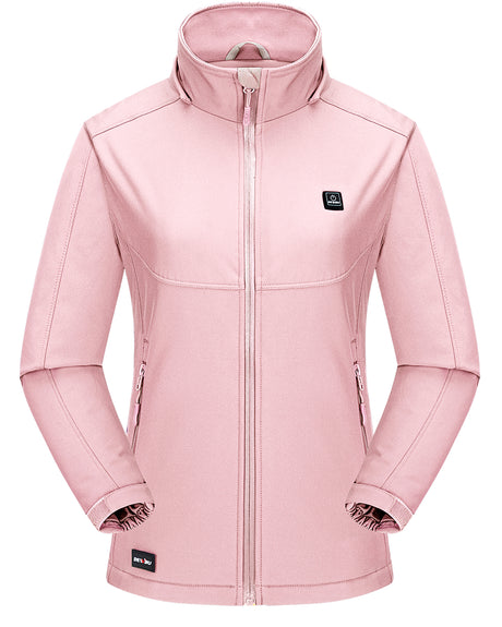 Women's Soft Shell Heated Jacket Detachable Hood With 12V Battery Pack - Pink