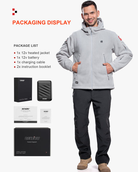 Men's Polar Fleece Heated Jacket With 12V Battery Pack