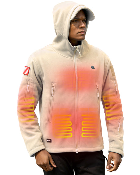 Men's Polar Fleece Heated Jacket With 12V Battery Pack - Almond