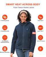Women's Polar Fleece Heated Jacket With 12V Battery Pack - Navy Blue