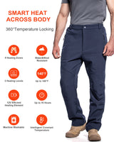 Men's Soft Shell  Heated Pants with 12V Battery Pack Fleece Lined - Dark Blue
