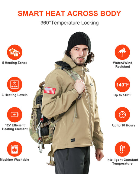 Men's Soft Shell Heated Jacket With 12V Battery Pack