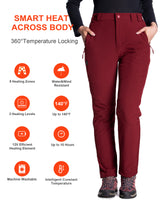 Women's Soft Shell  Heated Pants with 12V Battery Pack Fleece Lined - Red