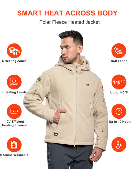 Men's Polar Fleece Heated Jacket With 12V Battery Pack