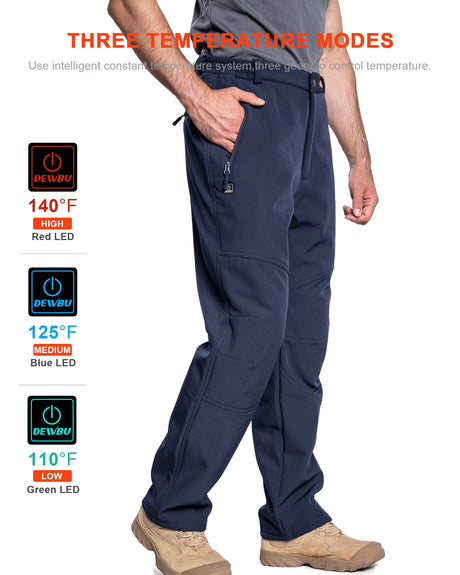 Men's Soft Shell  Heated Pants with 12V Battery Pack Fleece Lined