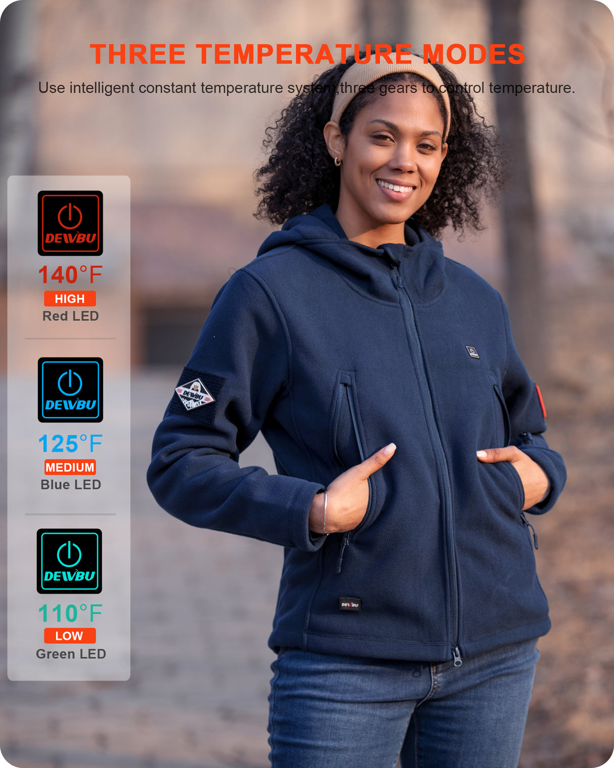 Women's Polar Fleece Heated Jacket With 12V Battery Pack - Navy Blue