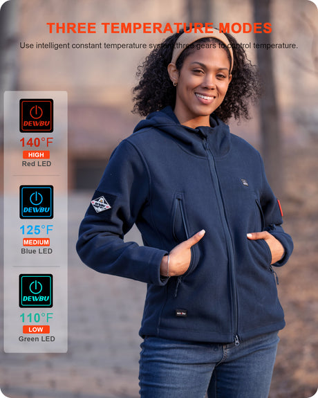 Women's Polar Fleece Heated Jacket With 12V Battery Pack - Navy Blue