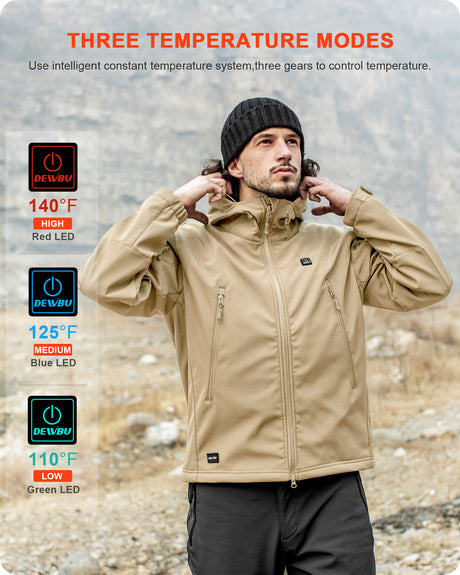 Men's Soft Shell Heated Jacket With 12V Battery Pack