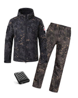 12V Hunting/Outdoor Full-Body Softshell Heated Suit  & Extra Battery Bundle in Camo Black