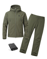 12V Hunting/Outdoor Full-Body Softshell Heated Suit  & Extra Battery Bundle in Olive Green