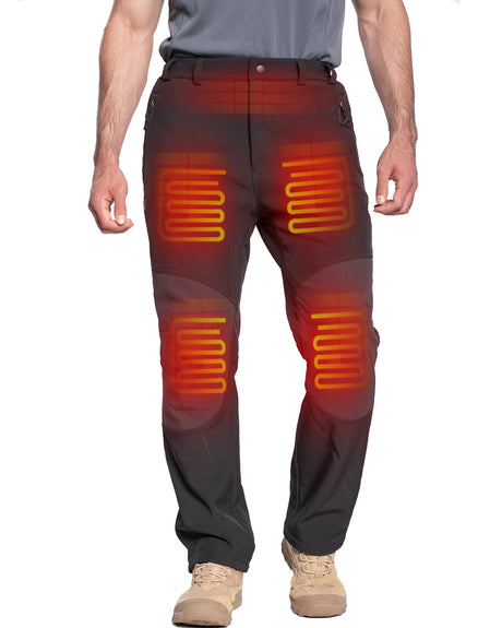 Men's Soft Shell  Heated Pants with 12V Battery Pack Fleece Lined - Black