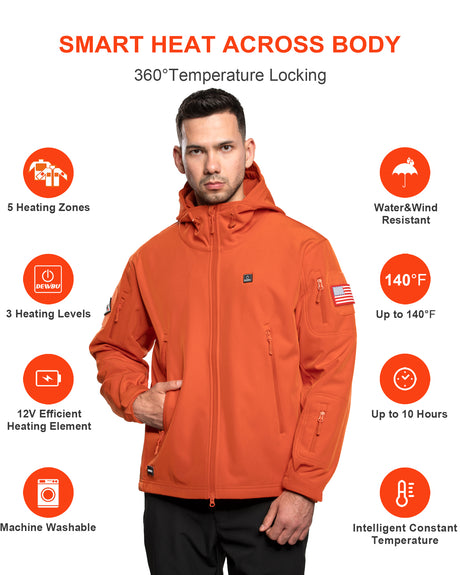 Men's Soft Shell Heated Jacket With 12V Battery Pack