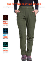 Women's Soft Shell  Heated Pants with 12V Battery Pack Fleece Lined -Olive Green