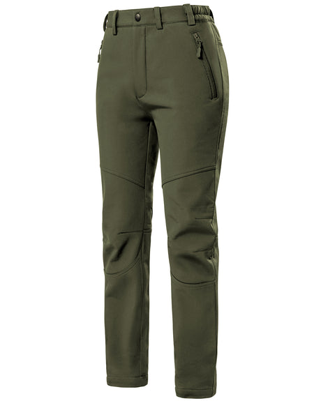 Women's Soft Shell  Heated Pants with 12V Battery Pack Fleece Lined -Olive Green