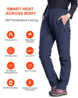Women's Soft Shell  Heated Pants with 12V Battery Pack Fleece Lined -Dark Blue