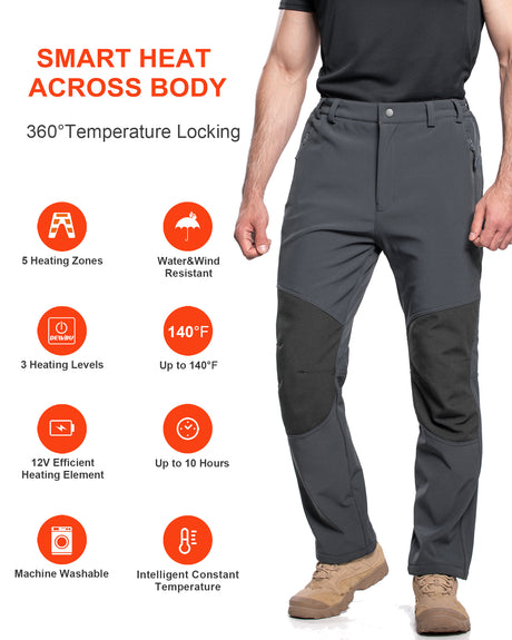 Men's Soft Shell  Heated Pants with 12V Battery Pack Fleece Lined
