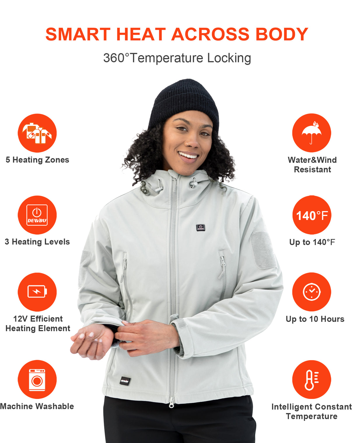 Women's Soft Shell Heated Jacket With 12V Battery Pack -Ice Grey