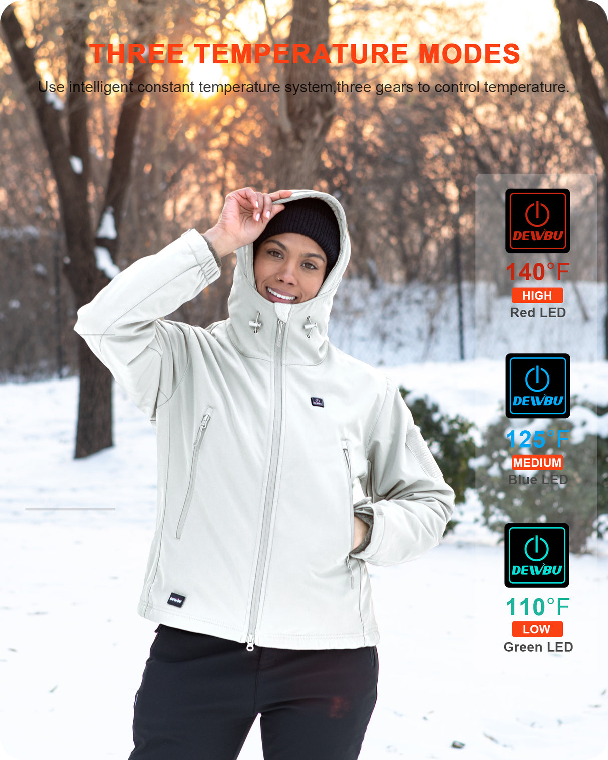 Women's Soft Shell Heated Jacket With 12V Battery Pack -Ice Grey