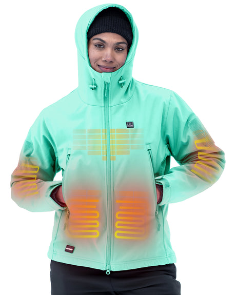 Women's Soft Shell Heated Jacket With 12V Battery Pack -Mint