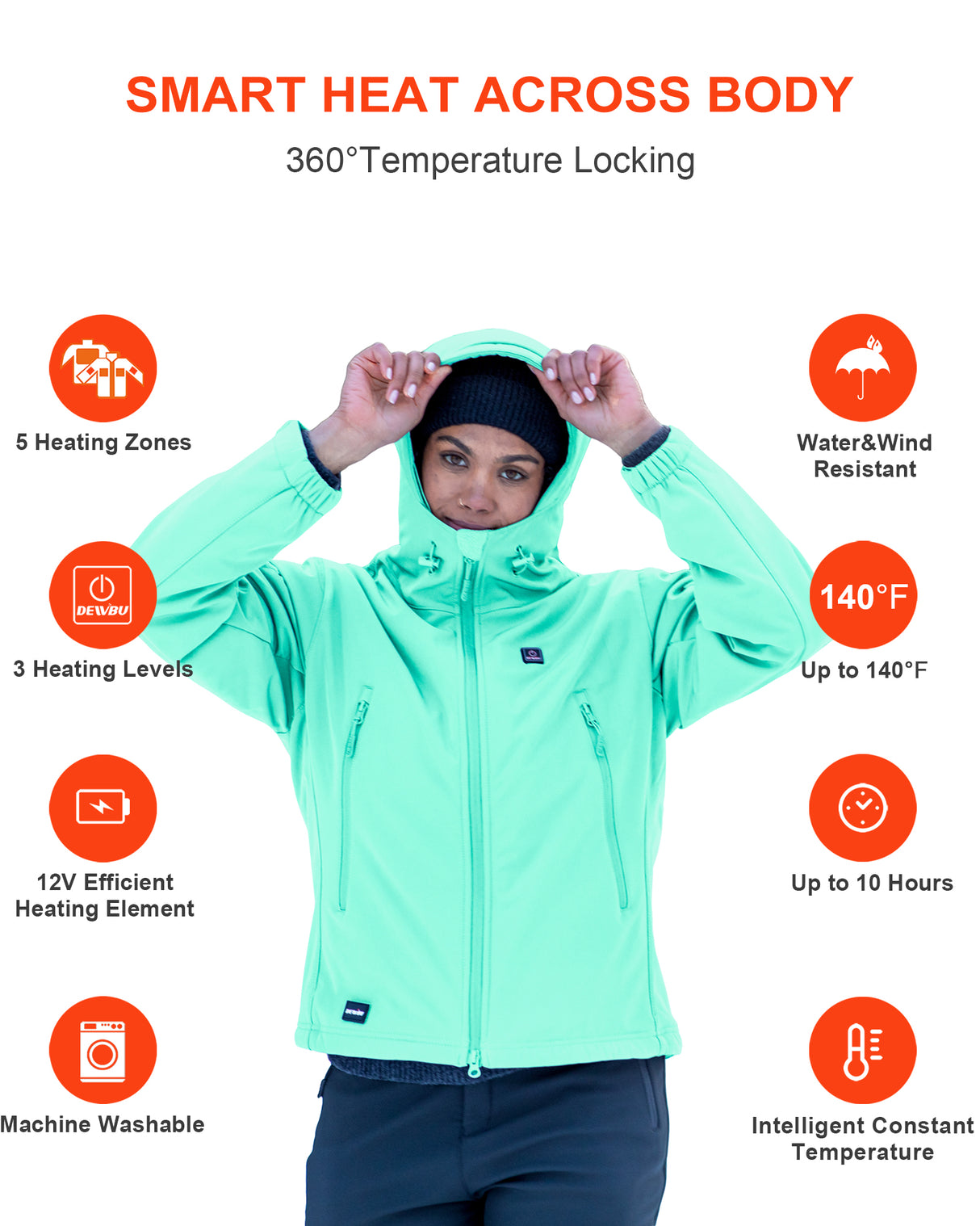 Women's Soft Shell Heated Jacket With 12V Battery Pack -Mint