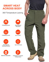Men's Soft Shell  Heated Pants with 12V Battery Pack Fleece Lined - Olive Green