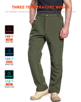 Men's Soft Shell  Heated Pants with 12V Battery Pack Fleece Lined - Olive Green