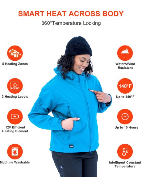 Women's Soft Shell Heated Jacket With 12V Battery Pack